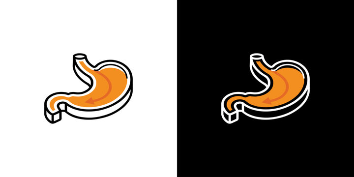 Human Stomach Anatomy Icon with Digestive Flow on Light and Dark Backgrounds