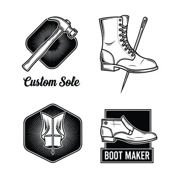 Vintage Shoemaking Tools and Icons Set.