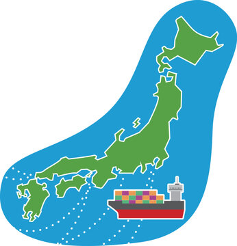 日本列島とタンカー船