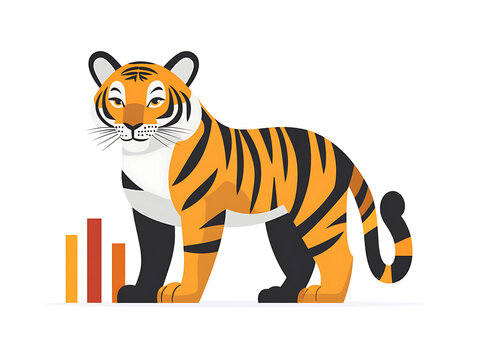 Tiger Flat Vector Illustration, Cute Wildlife Animal Cartoon Icon Isolated on White Background