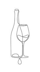 Naklejka premium Minimalist continuous line drawing of a wine bottle and a glass of wine elegant artistic vector illustration on white