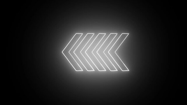 Glowing white neon arrow pointing left with soft light effect on dark gradient background