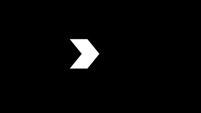 Solid white chevron arrow pointing right isolated on a deep black background for ui