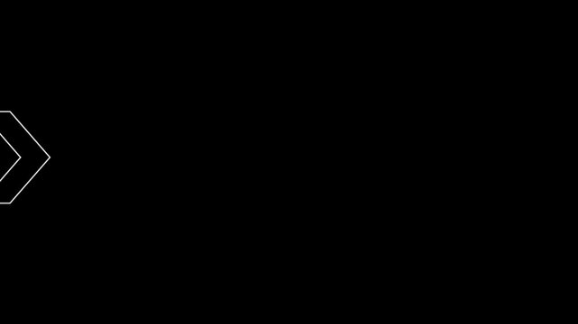 Single white outlined chevron arrow pointing right isolated on a deep black background for