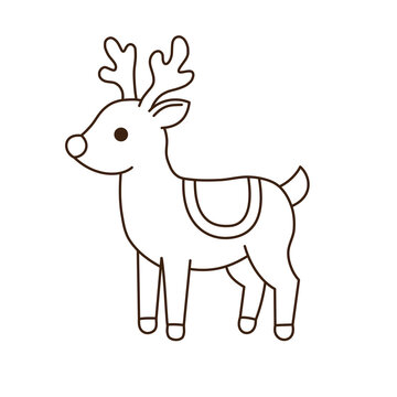 Cute Reindeer Line Art Vector Illustration for Christmas and Coloring