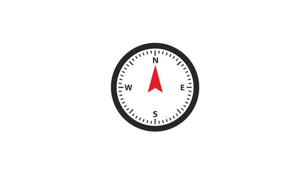 Classic navigation compass icon indicating directions with a red needle represents travel, adventure, and guidance.