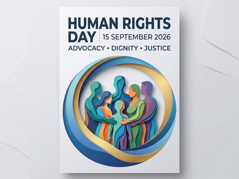 Human rights day conceptual illustration with layered paper cutout style figures