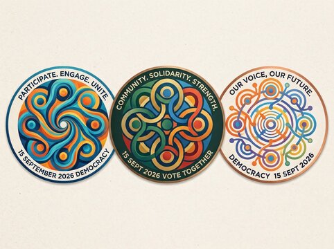 Democratic participation and community unity circular emblems on beige