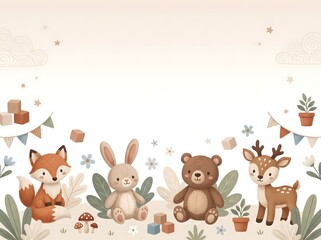 Naklejka premium Cute Woodland Animals Nursery Illustration