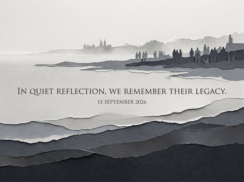 Monochrome watercolor landscape painting with message about remembering legacy