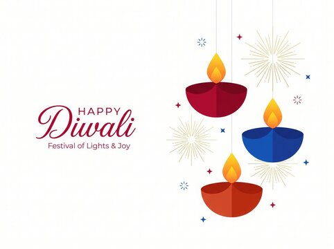 Happy Diwali festival of lights illustration with traditional oil lamps and sparkling effects