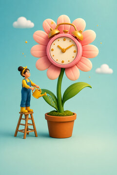 Alarm clock blooming like a cheerful flower