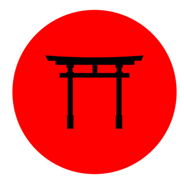 japanese culture traditional style minimalist torii gate icon in red circle 