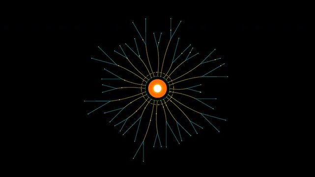 Neural network core reactor pulsating with energy across a pre-keyed invisible matte in a glowing amber digital void for technology marketing