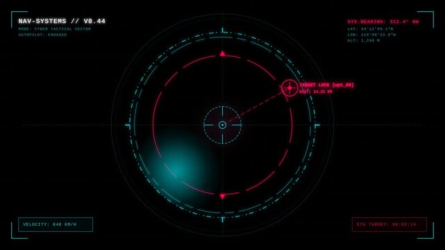 Futuristic Cyber Tactical Vector Heads Up Display Interface with Rotating Scanning Radar Target Lock