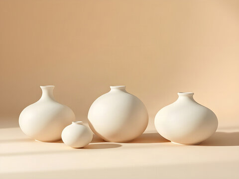 Minimalist Handmade Ceramic Sculptures in Warm Neutral Tones