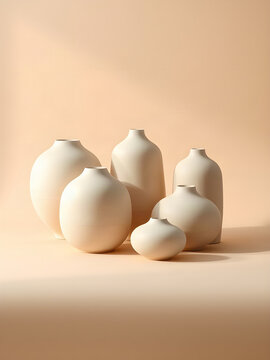 Minimalist Handmade Ceramic Sculptures in Warm Neutral Tones