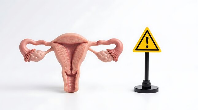 Anatomical uterus model with warning sign for reproductive health risks