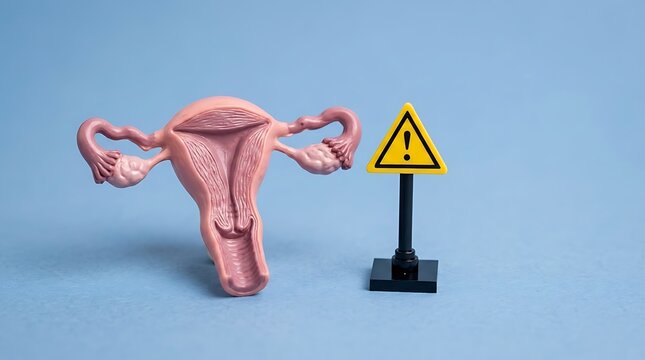 Anatomical uterus model with warning sign for endometriosis and pcos