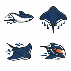 Fototapeta premium Cartoon Shark and Stingray Illustrations.