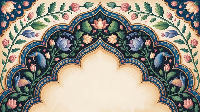 Traditional Mughal wedding invitation monogram frame 