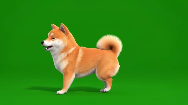 Cute shiba inu cartoon character running on green screen