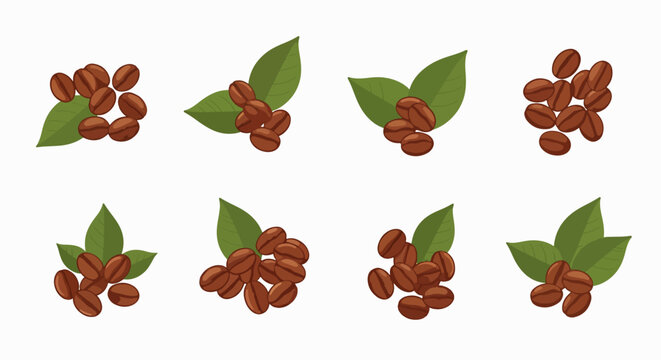 Coffee Beans with Green Leaves Illustration.