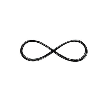 Hand drawn infinity symbol in black ink on transparent background. Sketched endless loop sign with grunge brush stroke texture