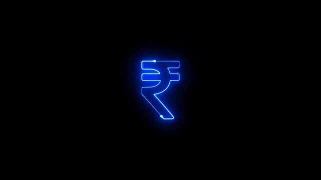 Neon glowing Indian Rupee Currency Icon video motion animation black background. Indian rupee symbol animation for finance, currency, economy, payment, wealth. Rupee Currency Icon animation.
