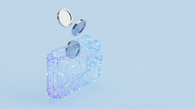 Digital Wallet Concept 3D Wireframe Wallet With Falling Coins