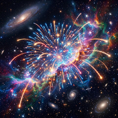 Fototapeta premium Cosmic Fireworks Galaxy Explosion Nebula Stars Space Celebration