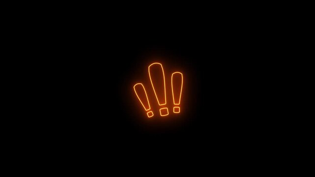 Neon glowing Exclamation Mark video animation. Neon lighting exclamation point icon animation.