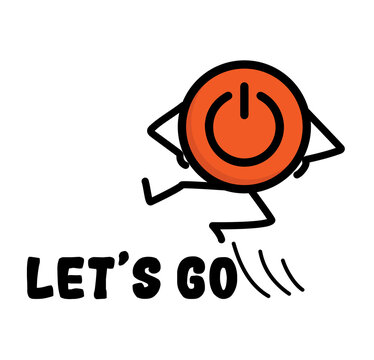Funny Power Button Character Let&rsquo;s Go Doodle Sticker