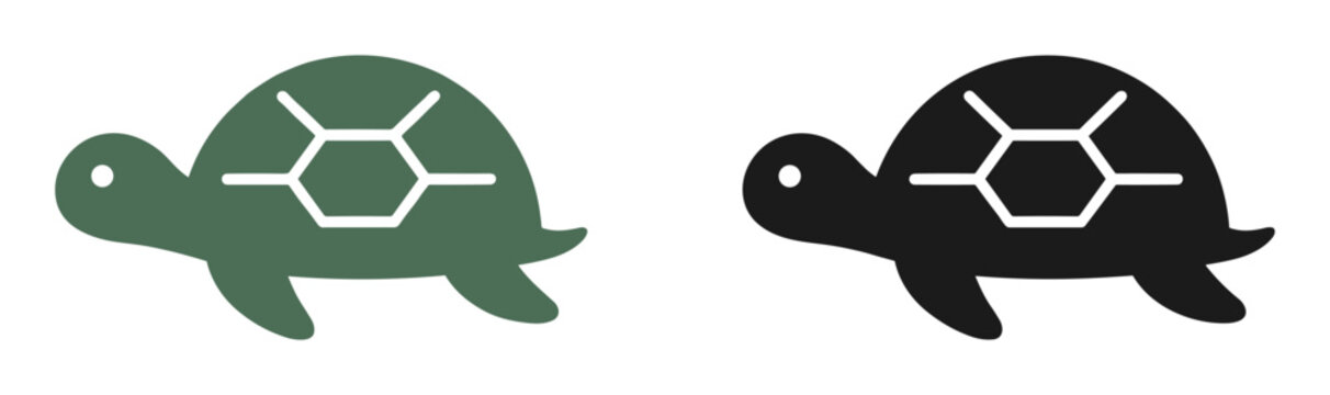 Simple turtle silhouette icons with shell hexagon pattern