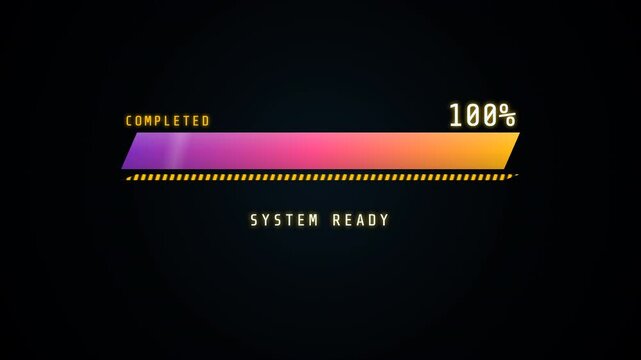 Futuristic loading bar animation showing calibration progress from zero to one hundred percent.