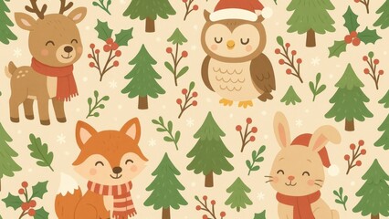 Fototapeta premium Cute festive woodland animal illustration.