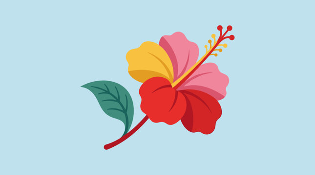Vibrant Hibiscus Flower Illustration with colorful petals and detailed stigma set against a light blue background