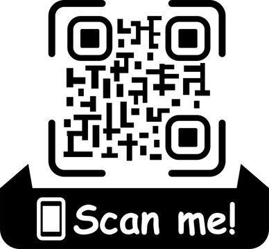 Scan Me QR Code Button PNG with Large QR Pattern, Black Text and Mobile Scan Symbol, Isolated on Transparent Background