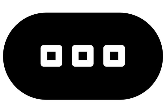 More Menu Button PNG with Three White Squares Inside a Black Rounded Capsule, Website Navigation Symbol, Isolated on Transparent Background