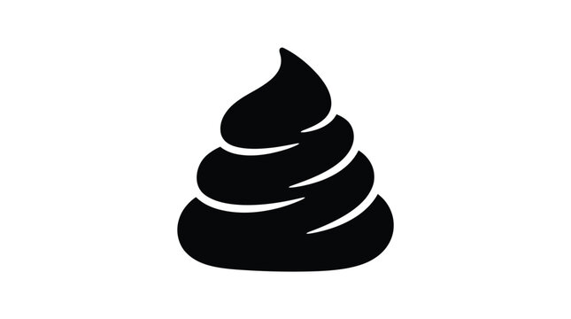 Swirling black poop emoji icon rendered in a bold minimalist vector style for modern graphic design