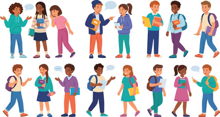 Fototapeta premium Diverse Students Talking and Walking with Books and Backpacks