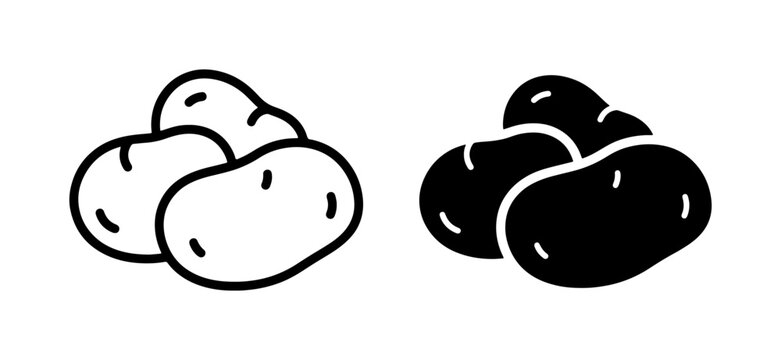 Potato Icons, Simple Vector Graphics of Root Vegetables, Food Ingredients