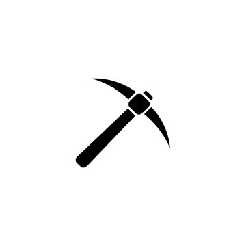 Crypto mining icon. Solid black glyph of a pickaxe and coin for crypto mining.