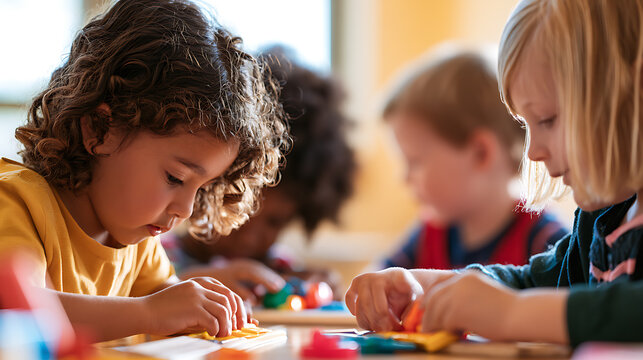 Happy little child learning about future professions through educational role play