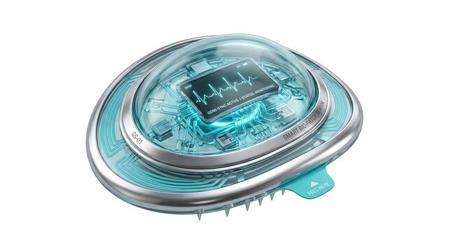 Smart Bio-Patch Sensor Device With Microneedles And Ecg Display Screen, Symbol Of Continuous Health Tracking Vital Signs Diagnostics Transdermal Bio-Monitoring And Telemedicine
