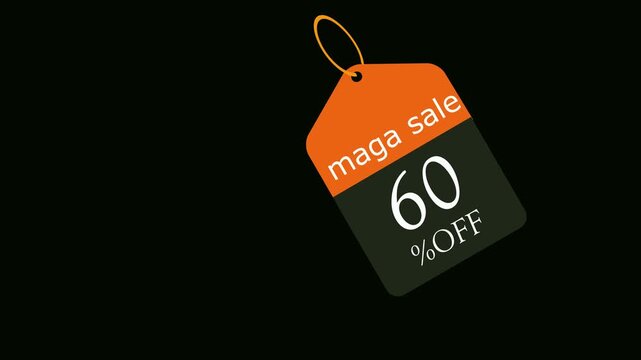 Sale tag banner hanging 4k animation 60% off or discount banner had animation sale tag animation with alpha channels, and sale banner animation with space for text green screen Black background alpha 