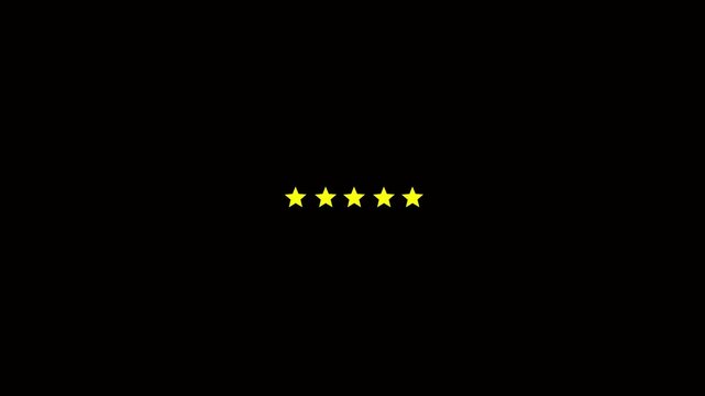 Yellow Stars On Black Background Symbolizing Rating, Review Score And Minimal Design. Stamp design animation