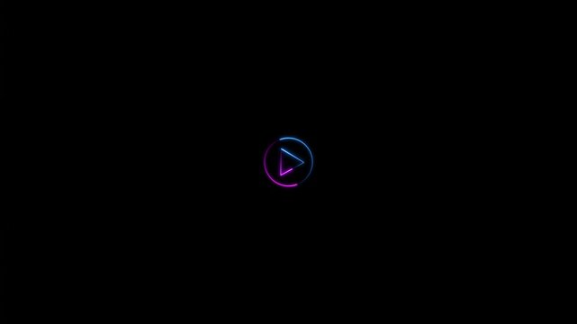 Neon glowing Play button animation on black background. Play button icon neon animation. Music play button icon animation.. Play right navigate triangle arrow start button.