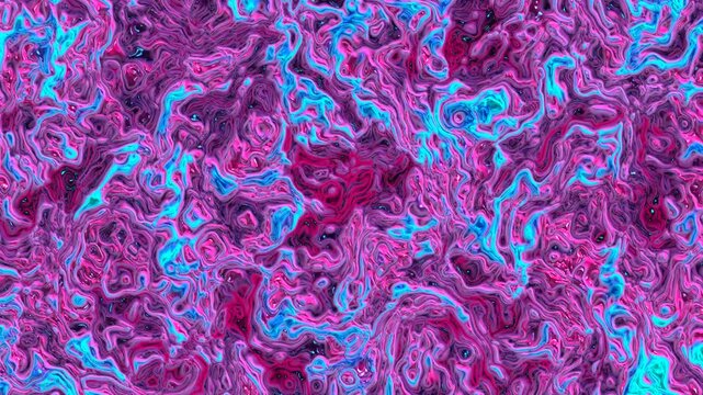 Abstract liquid marble texture in pink and blue. Swirling fluid paint background. Psychedelic wave pattern for creative motion graphics.