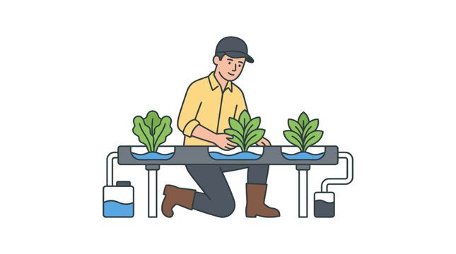 Corporate of Hydroponic Farming System with Worker Tending Green Leafy Plants in Modern Indoor Setup